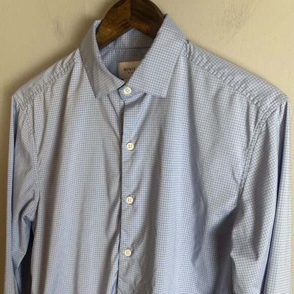 MINISTRY OF SUPPLY Mens Blue Check Button Long Sleeve Shirt Size S Performance - Picture 2 of 11